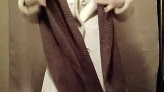 french slave f rips clothes for sexy striptease slut tease with buttplug!