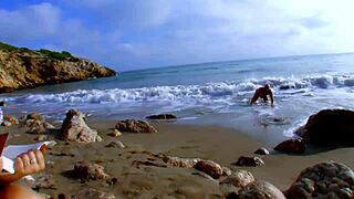 blonde rides monster cock anal doggystyle bent over public beach