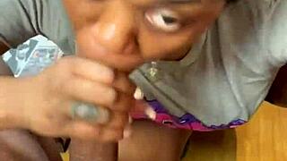 a horny ebony babe sucks big black cock sloppy at the flea market then takes facial cumshots