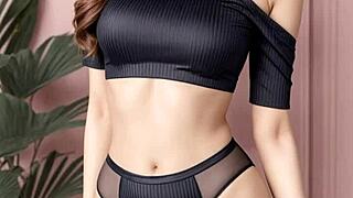 Cute kawaii japanese lingerie models tease barefoot in panties