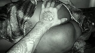 Stepdad sneaks under sheets rubbing cock on milf stepdaughter's lingerie in hidden cam