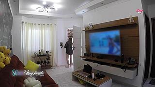 hot latina wife thay ksada greets delivery boy naked from shower in nightgown