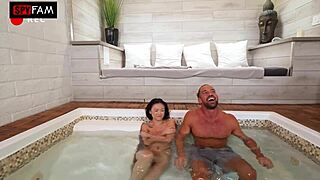 Lulu Chu craves stepbro's big cock begging petite asian slut rides missionary creampie!