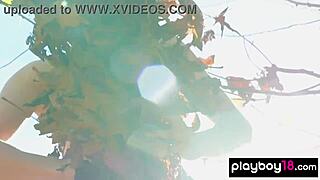 yo, check acrobatic brunette babe alexandra belle stripping naked in the forest 🌳💃