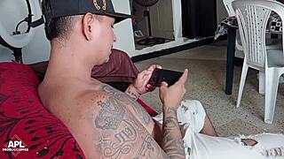 he comes home catching horny stepson stroking huge cock in living room part 1