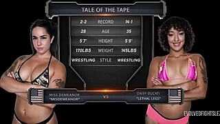 daisy ducati pins miss demeanor in lesbian wrestling match fingering her pussy hard