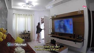 hot latina wife thay ksada greets delivery boy naked from shower in nightgown