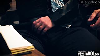 kinky teen secretary sneaks doggystyle fuck with boss while he's bent over phone call