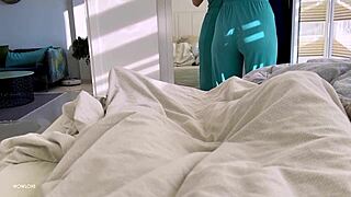 step mom caught me jerking and drained my cock fast while dad worked