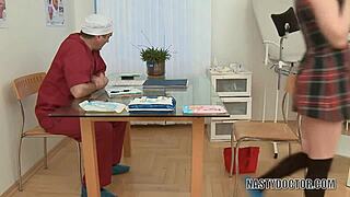 Hey, blonde russian teen patient gets bent over by doctor in hospital exam