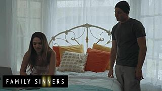 Hot Babe Strips And Rides Step Cousin's Huge Cock In Explosive Family Sinners Fuck!