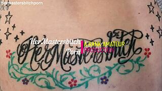 kiwi milf sub laps up master's spilled wine from her tattooed body like a dirty submissive bitch