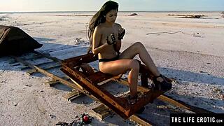 Perfect Latina teen fingers pussy to orgasm in desert heels