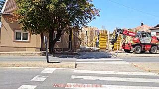 Construction Site Temptation: Redhead's Moaning Blowjob on Monster Cock Outdoors