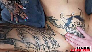 inked goddess nova flame dominates nicole saphire with wet dildo assfucking and spitting