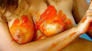 our messy food fingering blowjob turns rough anal cum mess