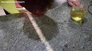 kiwi milf sub laps up master's spilled wine from her tattooed body like a dirty submissive bitch