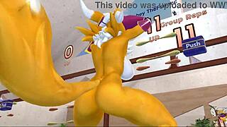 renamon stretches furry pussy solo during intense nsfw workout music video