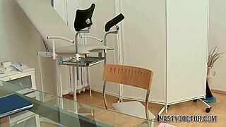 Hey, blonde russian teen patient gets bent over by doctor in hospital exam