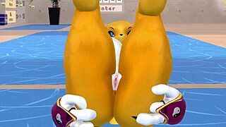 renamon stretches furry pussy solo during intense nsfw workout music video