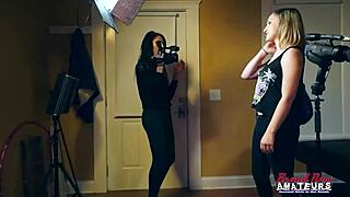 Kinky brunette Olyssia and blonde Ryann suck muffs and cock together