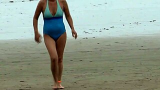 Stepmom Boldly Trims Bushy Pussy Patch on Beach for Bikini Reveal