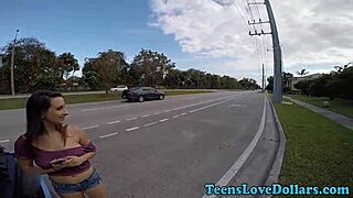 TEEN CASH WHORE SPRAYED WITH SPUNK OUTDOORS!