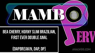 bea cherry slim brazilian takes first double anal from monster bbc