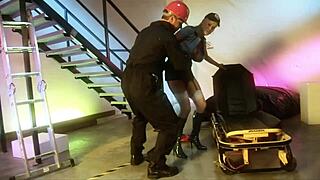 Sexy paramedic Carly Parker blows patient then rides him doggystyle in hospital.