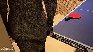 cute milf sneaks into game room for risky public cock play with her lover.