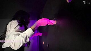 oh man brunette big ass shakes while taking two cocks in gloryhole