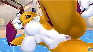 renamon stretches furry pussy solo during intense nsfw workout music video