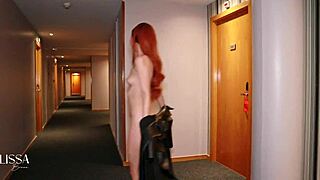 i got dared to flash my skinny redhead body naked from real hotel room outdoors