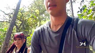 Latin couple Danner Mendes and Yenifer Chacon sneak doggystyle sex in forest with deepthroat and muff diving voyeur style