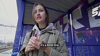 Ukrainian smoker pays train fine flashing tits for public doggystyle pounding