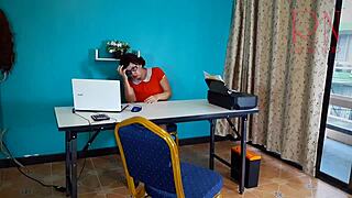 Secretary's Naughty Pussy Exposed On Office Desk Security Cam!