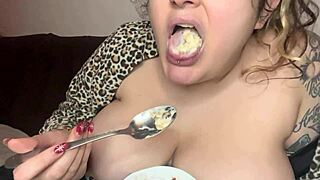 Huge tits chubby mommy hungers for rough fetish mouth stuffing backstage