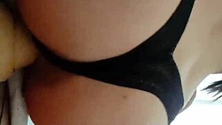 Latina teen slut masturbates hardcore with giant dildo during lockdown