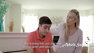 Curvy Blonde Teacher's Fat Boobs Bounce in Cheating Piano Student Fantasy