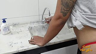 brazilian housewife washes dishes then takes thick cock deep reality style