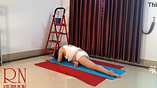 regina noir strips nude in white panties for sensual gym yoga poses and stretches
