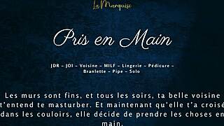 She grabs him firmly then the French milf neighbor turns audio porn into steamy neighbor hookup