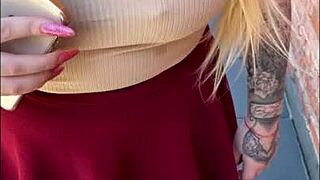 Busty blonde's huge natural tits need rough cowgirl ride while bf's away!