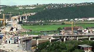 Two guys pound young blonde cutie outdoors