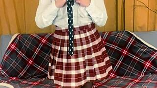 busty teacher straps on dildo for domination play