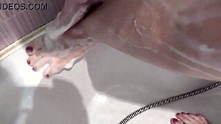Treason Wife Gets Neighbor's Doggy Creampie in Shower While Hubby Away Close-Up Pussy Fill