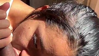 dreamy brunette nysdel drops to knees for raw amateur blowjob with her man