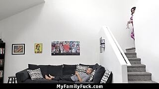 Stepmom blindfolds daddy as I step in