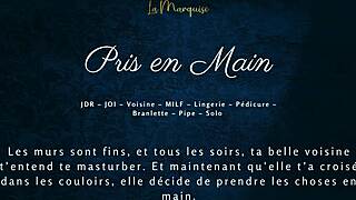 She grabs him firmly then the French milf neighbor turns audio porn into steamy neighbor hookup