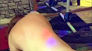 hotwife steffi bends over shakes her fat ass then spreads juicy redhead cunt wide.